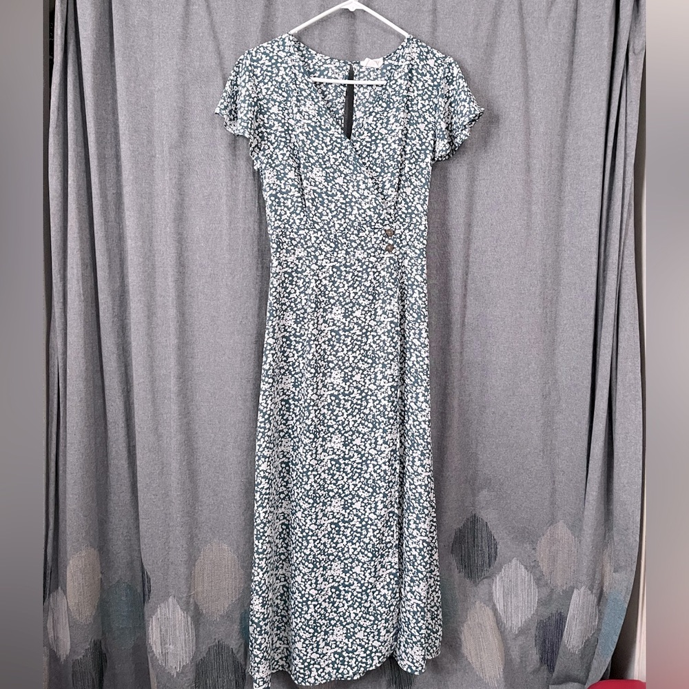 Floral aqua Green Midi Dress